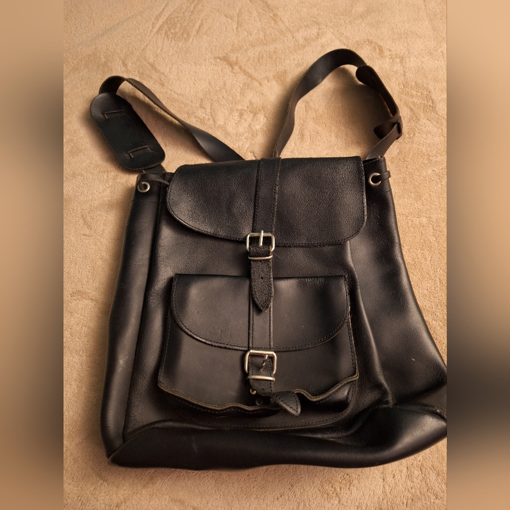 Men's Black Leather Bag, Maje Pouch, With Carry Handle